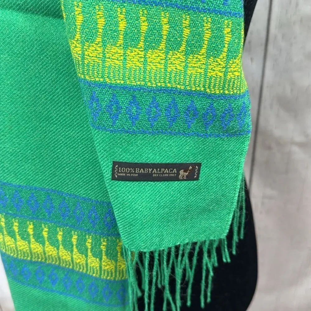 Baby Alpaca 100% Fringe Luxurious Soft Cozy Handmade Knit Kelly Green Scarf